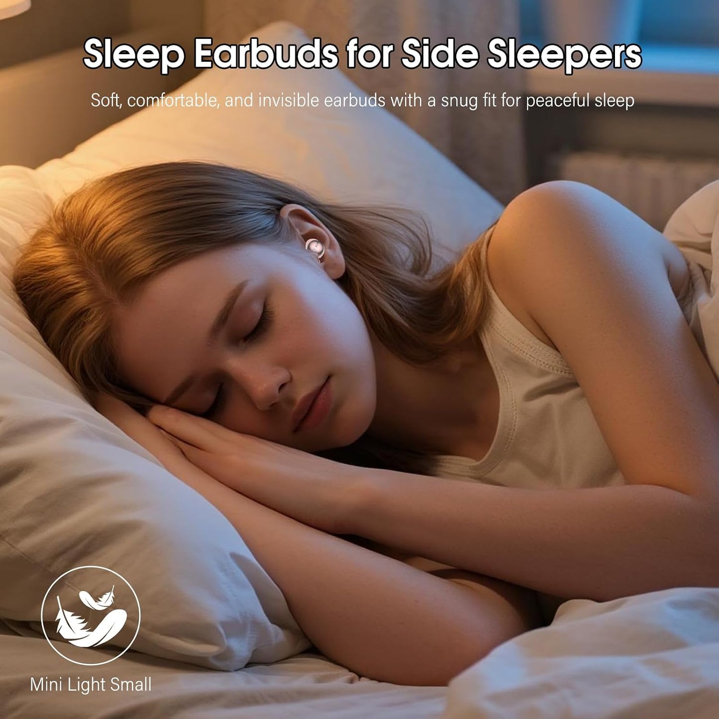 Sleep Earbuds Bluetooth 5.4, Mini Light-Weight Headphones for Side Sleepers | Features Sleep Mode & Built-in White Noise for Relaxing. 48H Battery & Clear Calls. Perfect Mini Earphones for Sound Sleep