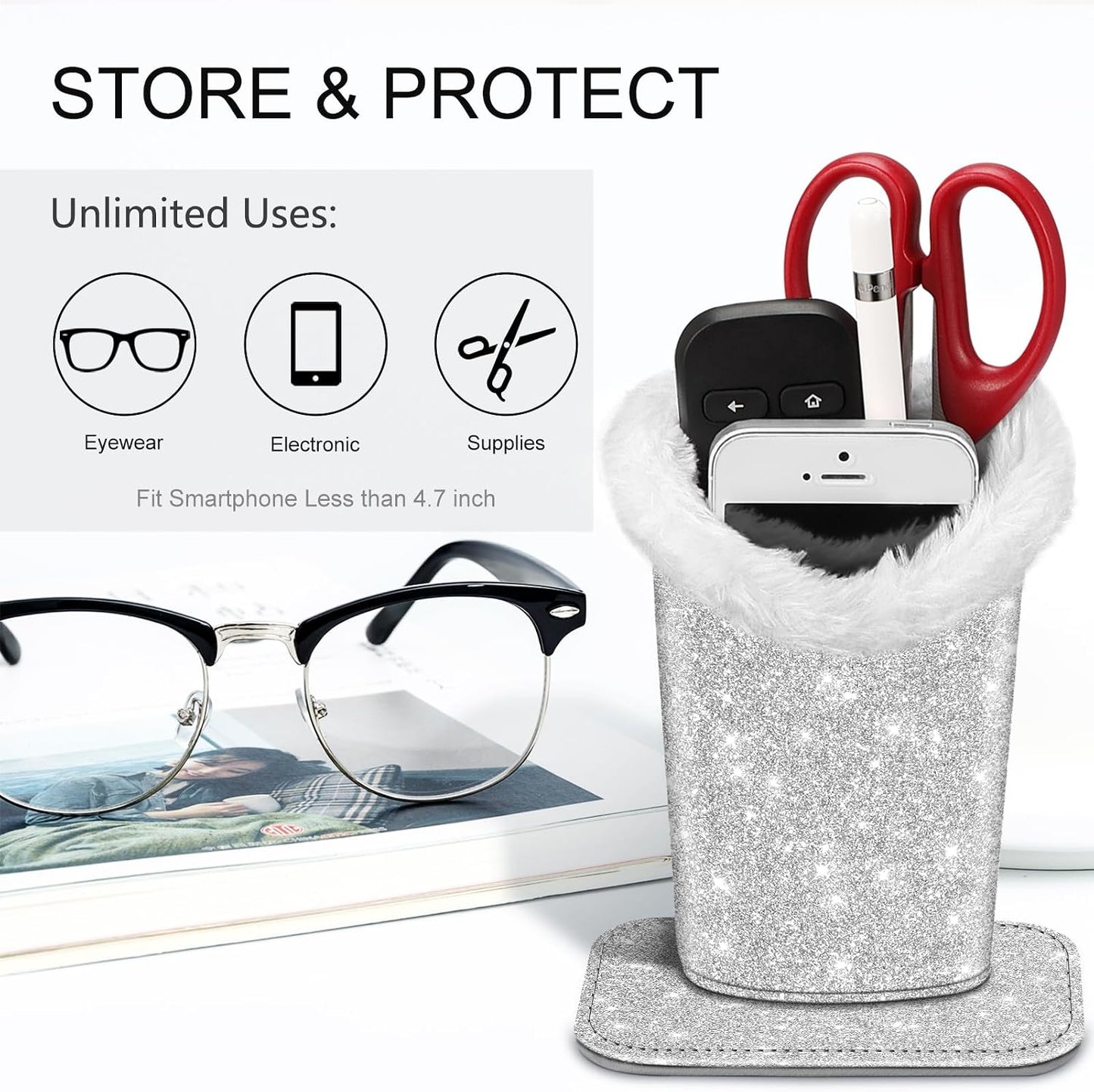 FINTIE Plush Lined Eyeglasses Holder, Glasses Stand Case For Nightstand | Soft Plush Lining, Bedside Eyeglasses Holder, Office Desktop Organizer, Small Item Storage, Anti-Scratch - Colors A