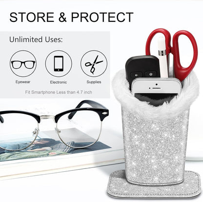 FINTIE Plush Lined Eyeglasses Holder, Glasses Stand Case For Nightstand | Soft Plush Lining, Bedside Eyeglasses Holder, Office Desktop Organizer, Small Item Storage, Anti-Scratch - Colors A