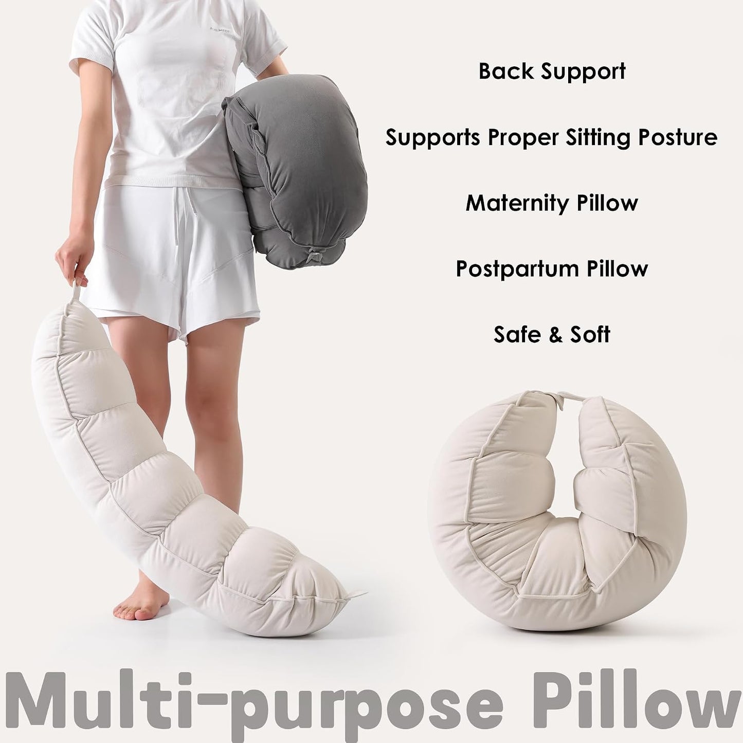 Peallow(Pat. Pend) – Long Round Body Pillow for Adults, Bolster Pillow for Sleeping, Soft and Supportive Pillow for Sleeping & Lumbar Support (Green-White, 29.5")