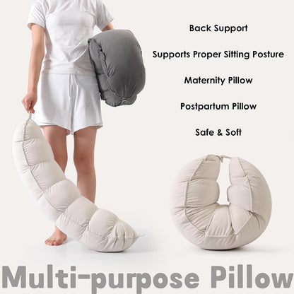 Peallow(Pat. Pend) – Long Round Body Pillow for Adults, Bolster Pillow for Sleeping, Soft and Supportive Pillow for Sleeping & Lumbar Support (Green-White, 29.5")