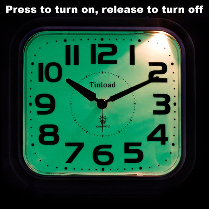 Tinload 5.5" Large Analog Alarm Clock Silent Non Ticking, Glow in Dark dial, Gentle Wake, Beep Sounds, Increasing Volume, Battery Operated Snooze and Manual Light, Easy Set (Best for Elder)
