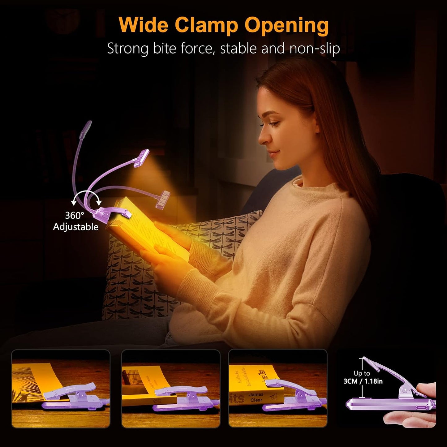Gritin 19 LED Rechargeable Book Light for Reading in Bed | Eye Caring 3 Color Temps,Stepless Dimming Brightness,Memory Function,90 Hrs Runtime Lightweight Clip on Light for Book Lovers