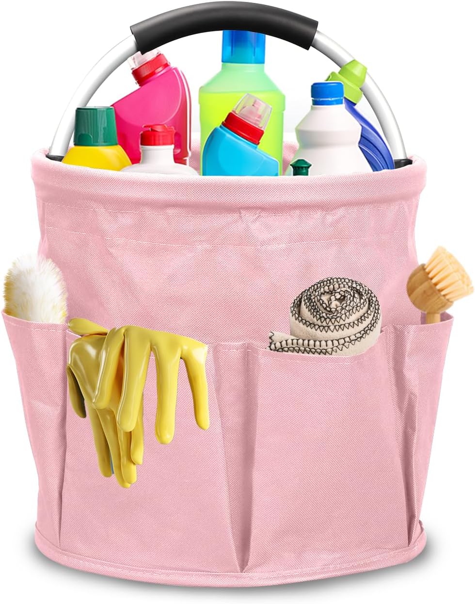 Qivine 17L Cleaning Caddy with Handle, Foldable Cleaning Supply Caddy(Blue) | Cleaning Caddy for Cleaning Supplies, Portable Cleaning Supplies Organizer with 6 Pockets, Cleaning Bucket for Kitchen Garden