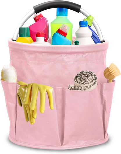 Qivine 17L Cleaning Caddy with Handle, Foldable Cleaning Supply Caddy(Blue) | Cleaning Caddy for Cleaning Supplies, Portable Cleaning Supplies Organizer with 6 Pockets, Cleaning Bucket for Kitchen Garden