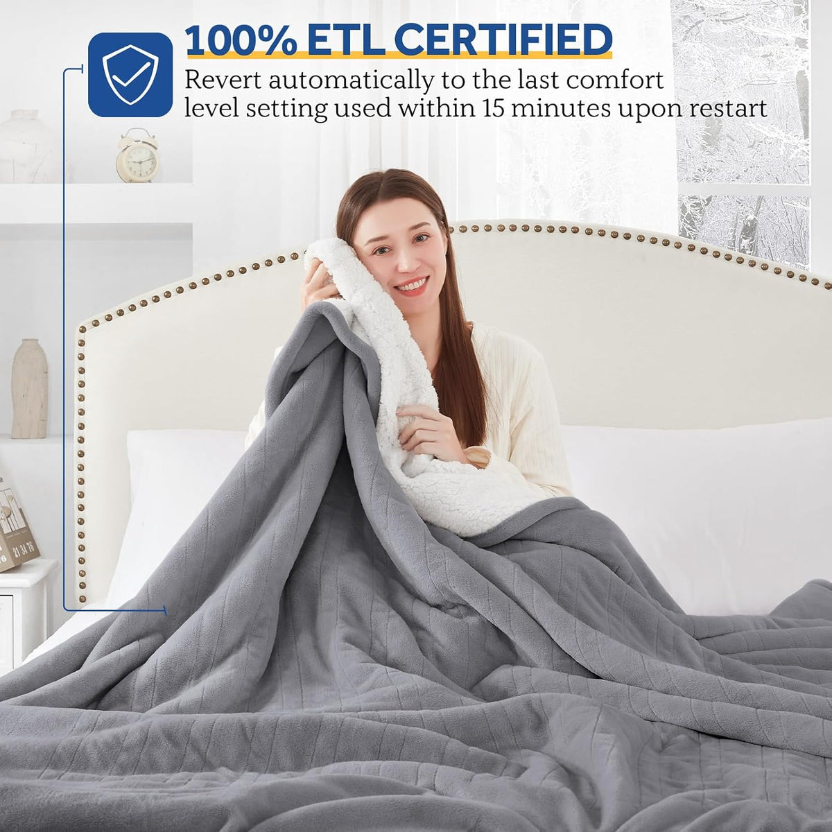Sealy Electric Throw Blanket Heated Flannel & Sherpa Auto Shutoff 50"x60"