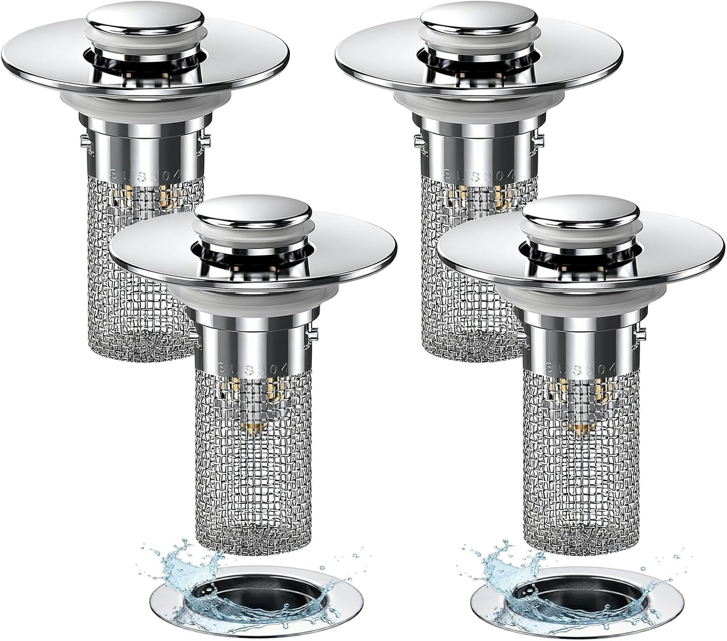 2PCS Bathroom Sink Stopper Hair Catcher, Pop Up Sink Drain Stopper with Strainer & Filter, Universal Drain Plug for Sink Drain & Replacement, Sink Drain Cover with Basket for Bathroom Stopper