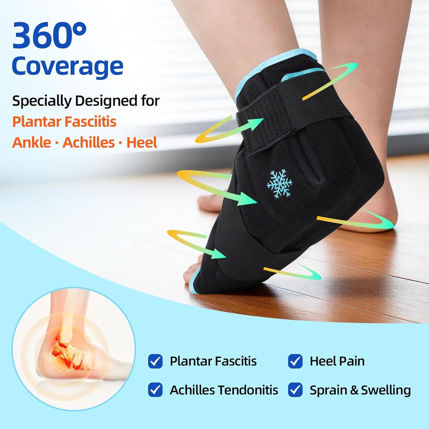 Comfytemp Ankle Foot Ice Pack Wrap for Plantar Fasciitis Relief, FSA Eligible HSA, Ankles Brace for Sprain Pain, Heel Spur, Swelling, Achilles Tendonitis, Hot Cold Gel Ice Pack for Injuries Reusable