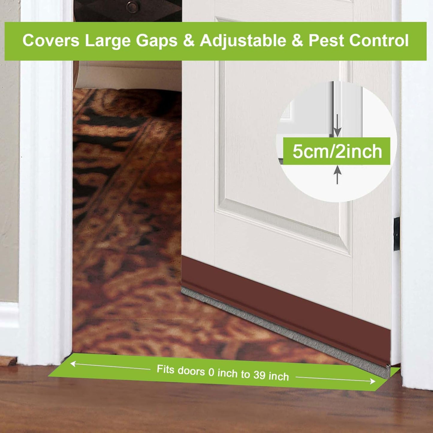 2 PCS Door Brush Bottom Sweep, Draft Stopper 2" W x 39" L, Black | No Residue, Strong Adhesive Self Adhesive Door Sweep for Bottom, Bottom Seal Strip for Dust/Noise/Hot or Cold Air Insulation