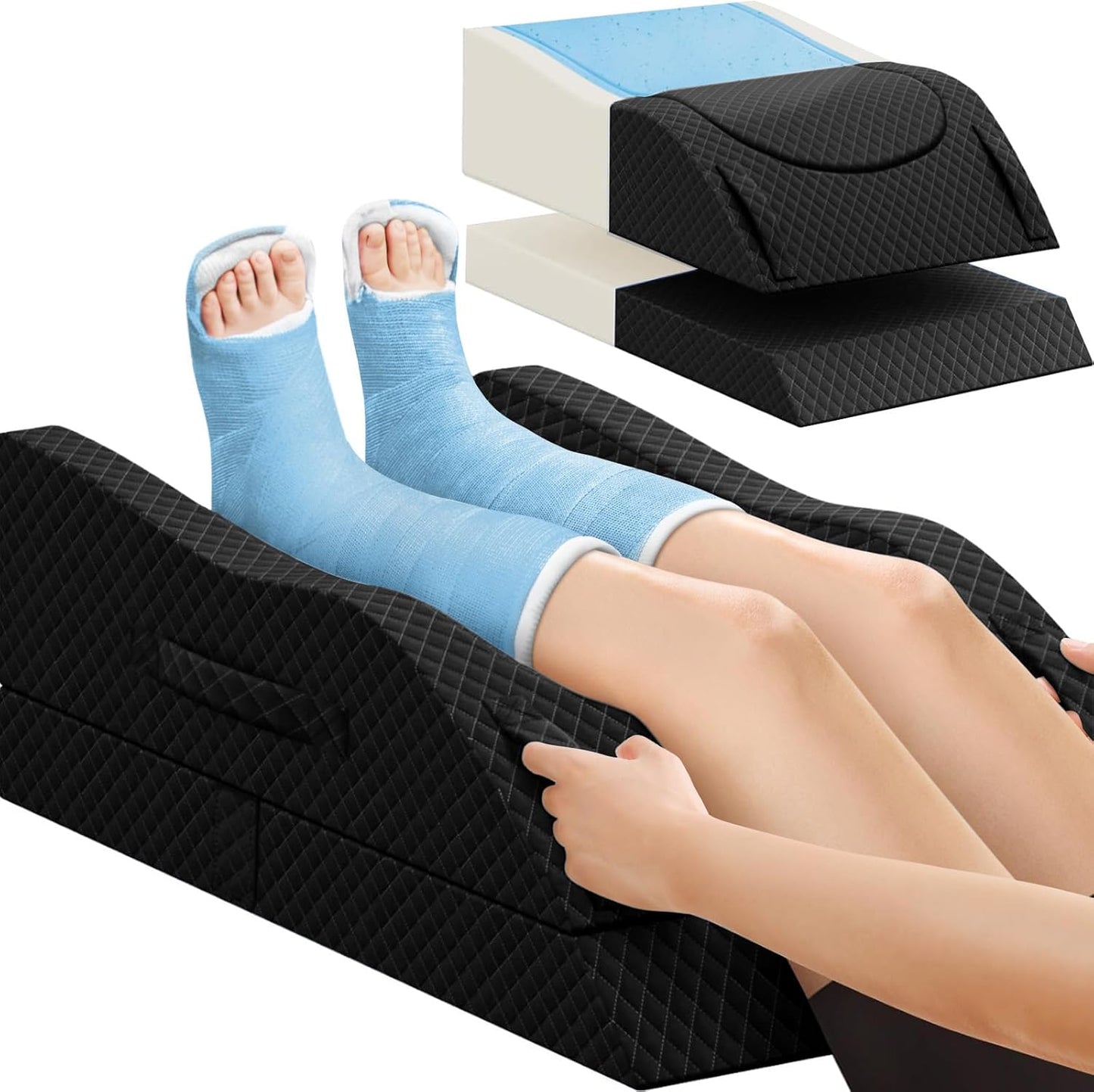 TranquilRelax Leg Elevation Pillows for After Surgery, Wedge Pillow, Grey | Memory Foam, All-around Knee & Ankle Support for Swelling, Height-adjustable, Nop-Slip Bottom, Washable Cover, Single-leg