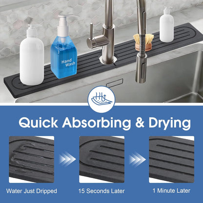 24 Inch Kitchen Sink Splash Guard, Sink Splash Guard Behind Faucet, Silicone Faucet Handle Drip Catcher Tray Mat for Kitchen, Bathroom Counter, Dark Gray, 23.6" x 4"