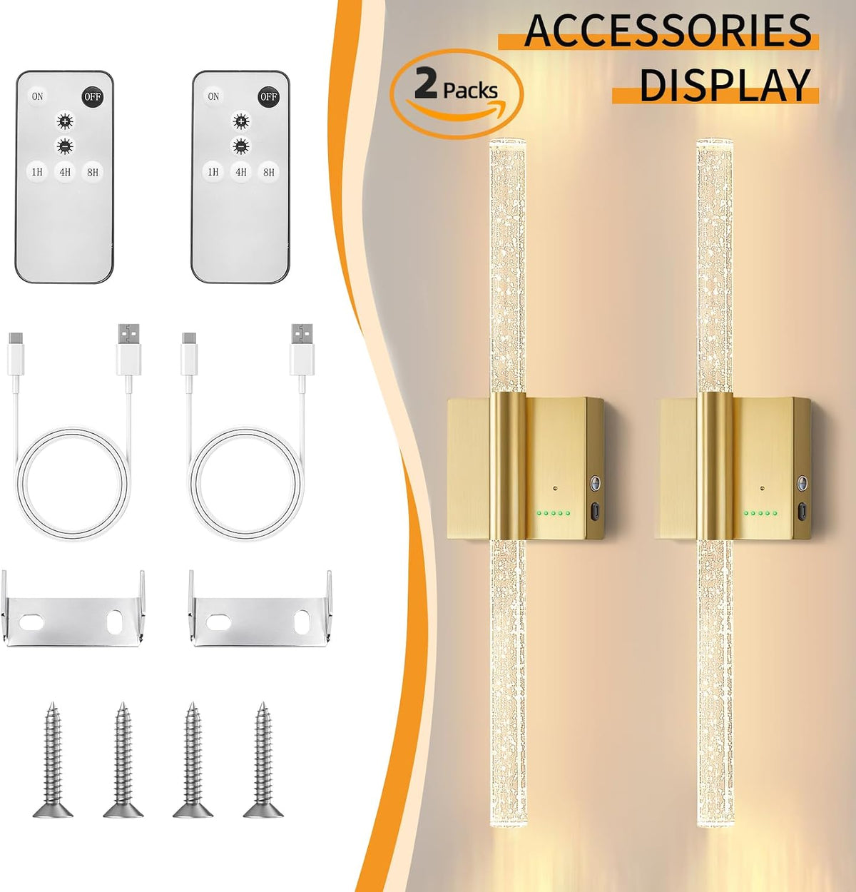 Battery Operated Sconces Set of 2, 28in Rechargeable Wireless Wall Lights