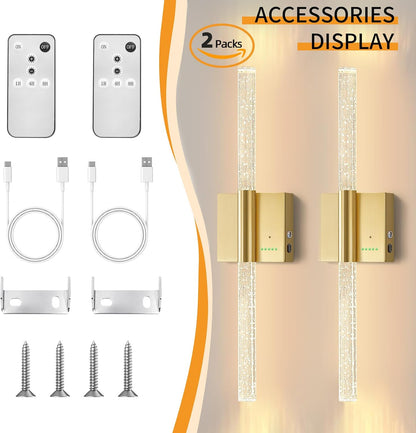 Battery Operated Sconces Set of 2, 28in Rechargeable Wireless Wall Lights