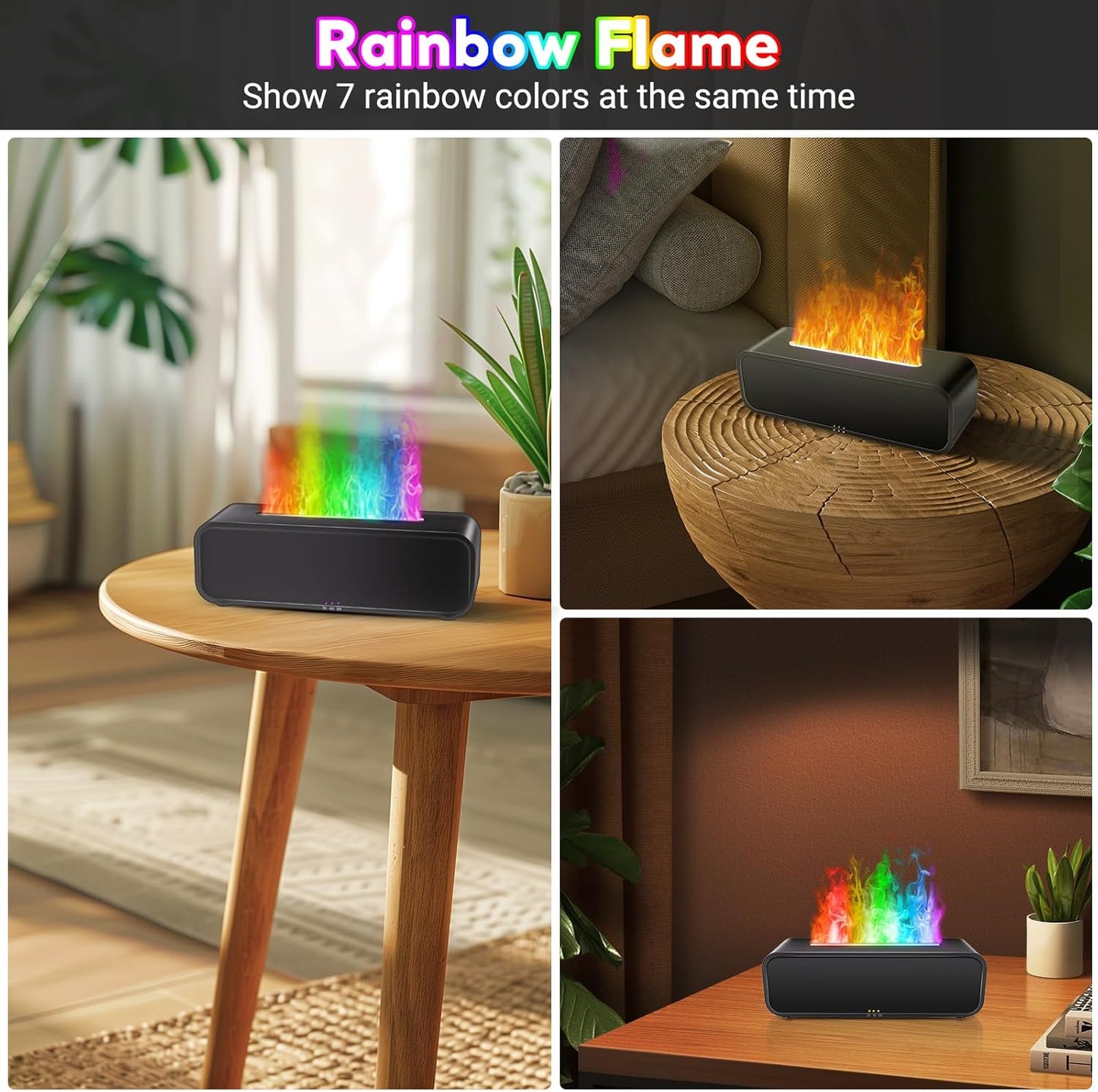 Colorful Flame Air Aroma Diffuser Humidifier, Upgraded 7 Flame Colors Noiseless Essential Oil Diffuser for Home,Office,Yoga with Auto-Off Protection 180mL (8Hours Black)