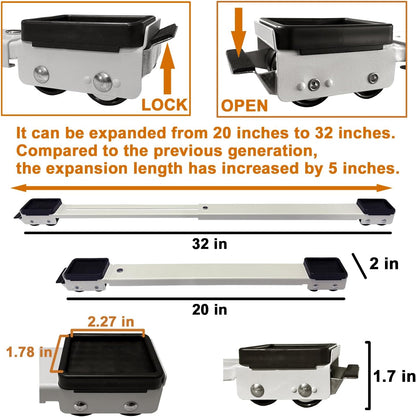 Appliance Rollers Heavy Duty 20-32in New Generation Extendable Appliance Rollers Anti Slip Mobile Washing Machine Base Easily Move Dryers, Refrigerators, Furniture (White)
