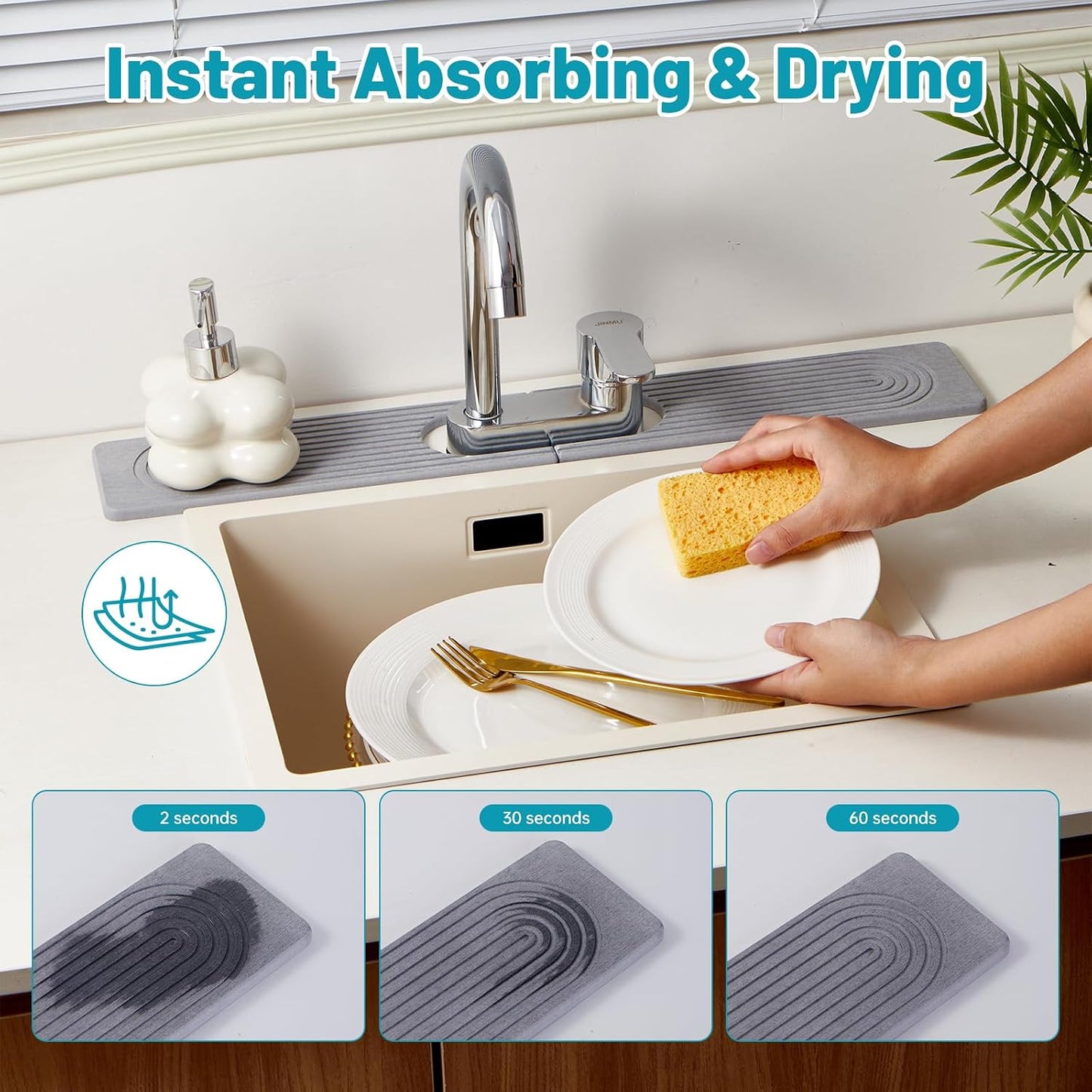 Stone Faucet Mat for Kitchen Sink Oval Hole Bathroom sink splash guard | Water-Absorbing Diatomite Stone Drying Mat & Sink Protectors Absorbent Stone Tray for Bathroom Counter, Oval Hole 6.5" x 2.5"