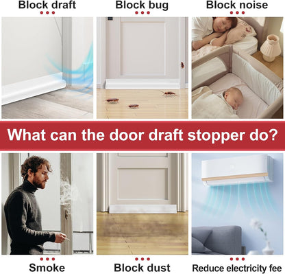 HomeProtect Door Draft Stopper Weather Stripping Door Seal Under Door Sweep Block Cold Air Gaps Front Soundproof Draft Blocker for Bottom of Door Suitable for Interior/Exterior,White