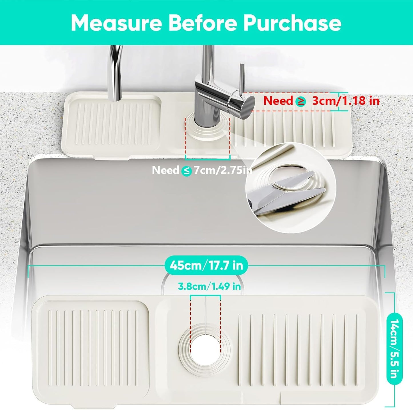 24 Inch Longer Faucet Mat for Kitchen Sink [5° Slope Fast Self-draining]Bathroom Kitchen Sink Splash Guard Silicone Sinks Faucet Mat Splash Guard for Kitchens Sinks Area Tidy Splashs Draining Mats
