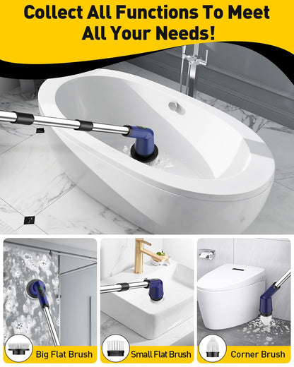 Electric Spin Scrubber for Bathroom, Shower Scrubber with Long Handle | Shower Cleaner Brushes, IPX7 Waterproof & 2 Speed, 3 Brush Heads, 90min Runtime, Bathroom Cleaning Supplies for Toilet Tub