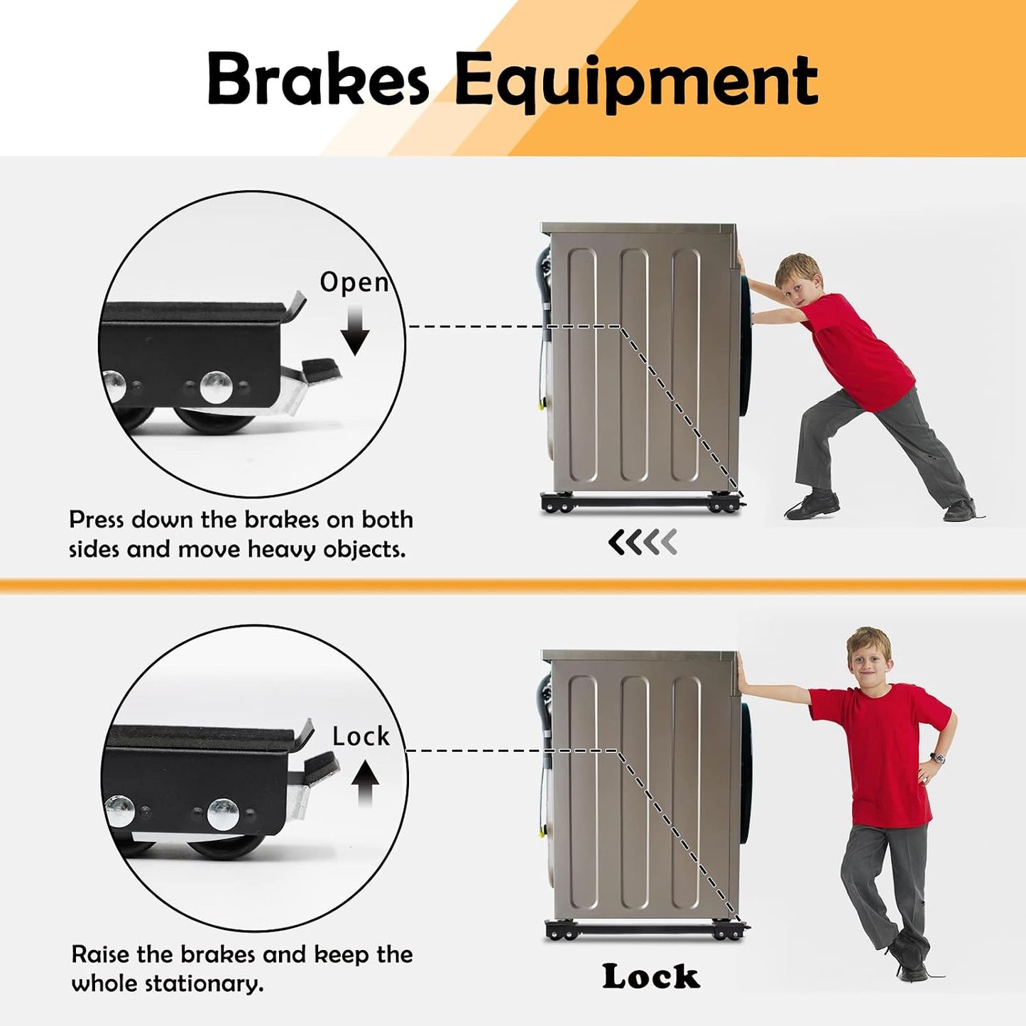 Extendable Furniture Appliances Rollers, Mover Tools for Moving, Black | 24 Roller & Brake Equipment for Heavy Washing Machine Refrigerator for Mobile Wheels Strong Base Stand Hold Up to 660 lb