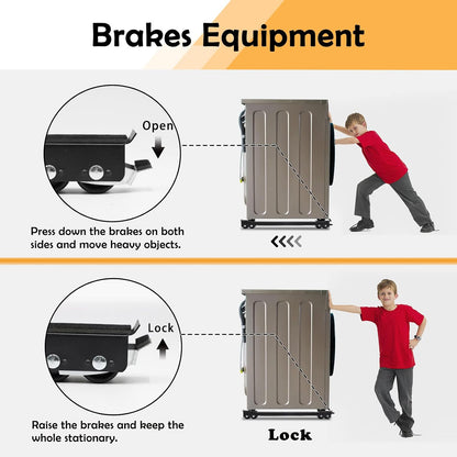 Extendable Furniture Appliances Rollers, Mover Tools for Moving, Black | 24 Roller & Brake Equipment for Heavy Washing Machine Refrigerator for Mobile Wheels Strong Base Stand Hold Up to 660 lb