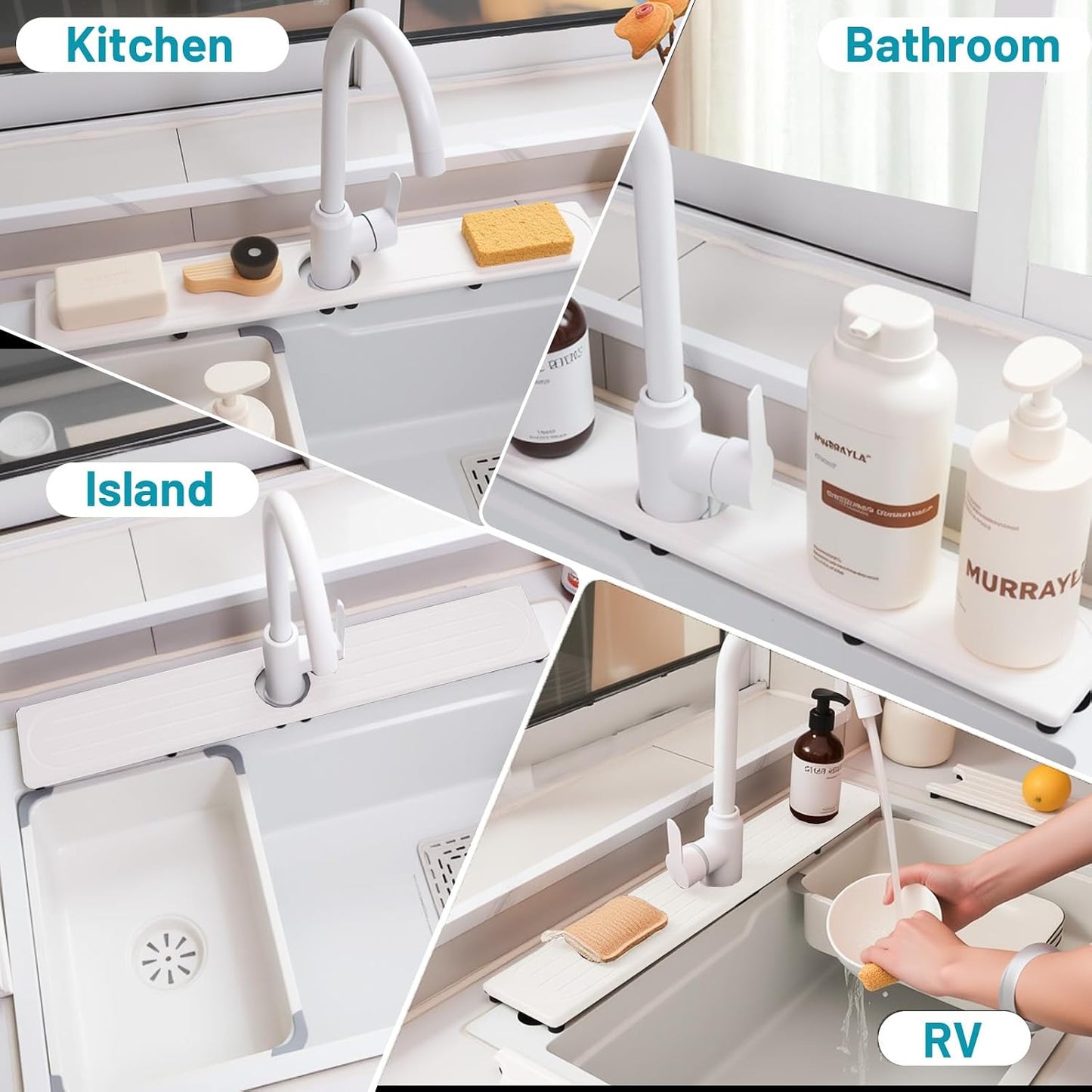 Faucet Mat for Kitchen Sink with Raised Feet, Stone Sink Mat Quick Dry around Faucet, Water Absorbent Stone Tray, Sink Splash Guard & Protectors, Stone Drying Mat for kitchen Counter