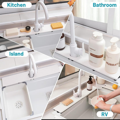 Faucet Mat for Kitchen Sink with Raised Feet, Stone Sink Mat Quick Dry around Faucet, Water Absorbent Stone Tray, Sink Splash Guard & Protectors, Stone Drying Mat for kitchen Counter