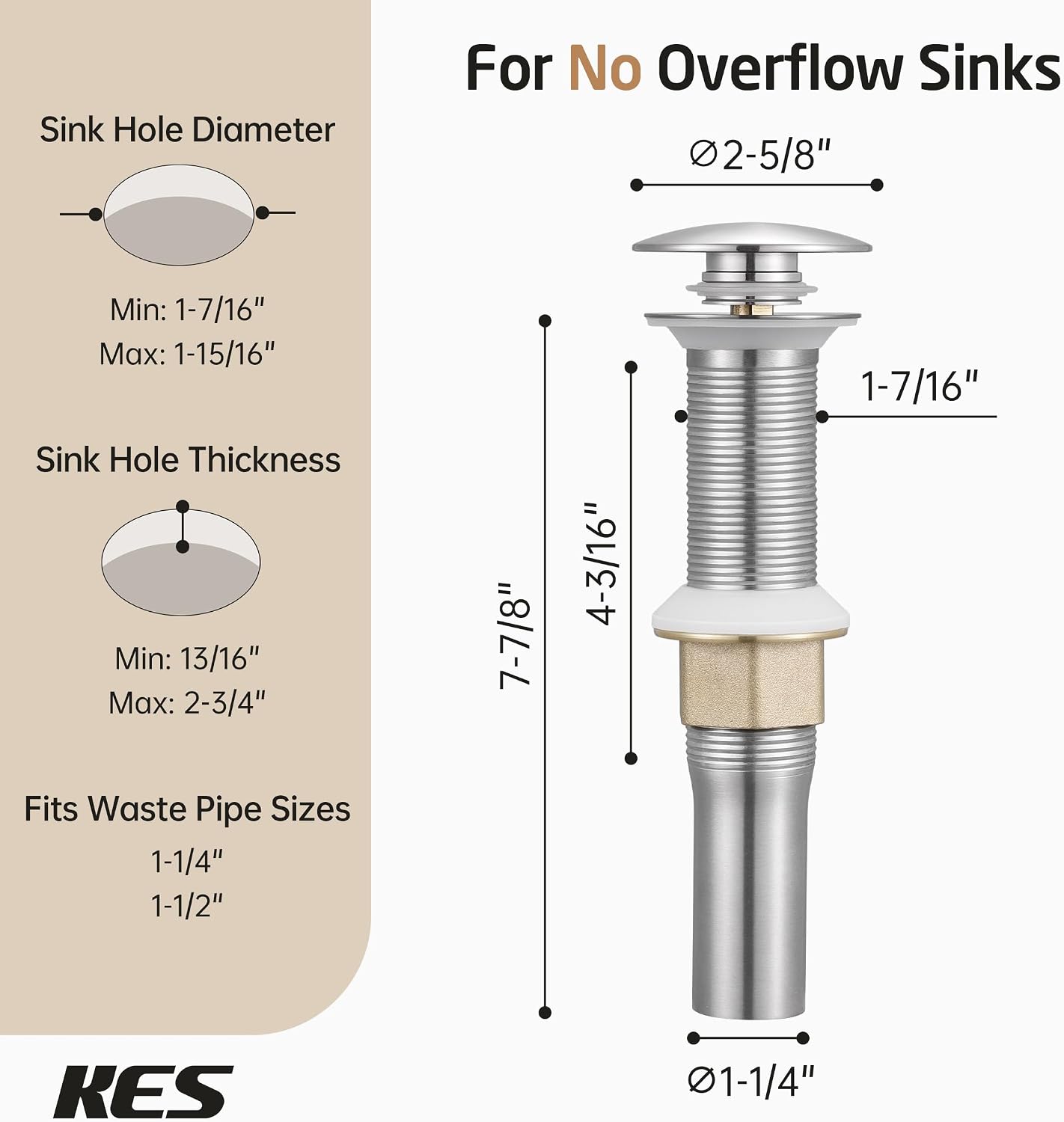 KES All Metal Bathroom Sink Drain with Strainer Basket Hair Catcher Anti Clog Pop Up Drain Stopper for Lavatory Vanity Vessel Sink with Overflow, Rustproof 18/8 Stainless Steel Matte Black S2013A-BK