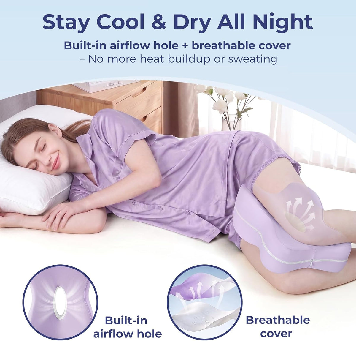 13" Extended-Length Knee Pillow for Side Sleepers with Full Thigh Support