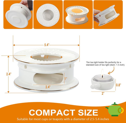 Teapot Warmer, Ceramic Tea Warmer with Tealight Holder, Teapot Heater for Heating Coffee, Milk, Tea Light Heater, Candle Warmer (White)