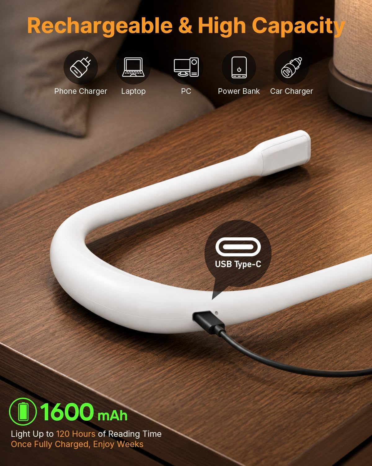 Reading Light Book Lovers Gifts: Upgraded Neck Light with Power Display & Timer, 80Hrs Rechargeable Book Lights for Reading at Night,Birthday Gifts for Readers Women, Knitting Crochet Accessories