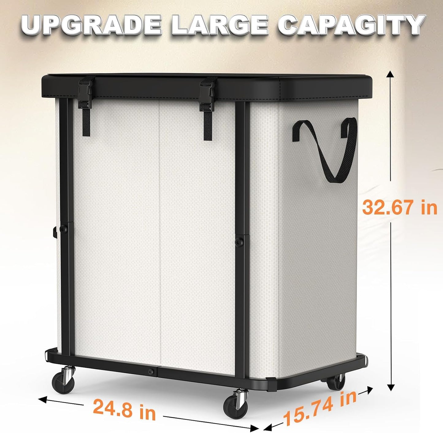 Laundry Hamper with Wheels,150L Leather Patchwork Clothes Hamper Black | Rolling Laundry Basket with Sturdy Metal Frame, Removable Washable Bag,Tall Clothes Sorter for Bedroom, Laundry Room, Dorm