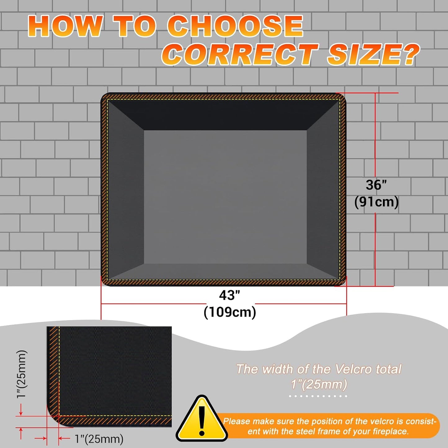 Fireplace Cover, Draft Stopper for Brick Fireplace, Fireplace Flue Blocker, Indoor Fireplace Blanket for Heat Loss, Winter and Summer, Black, 36x20 Inches
