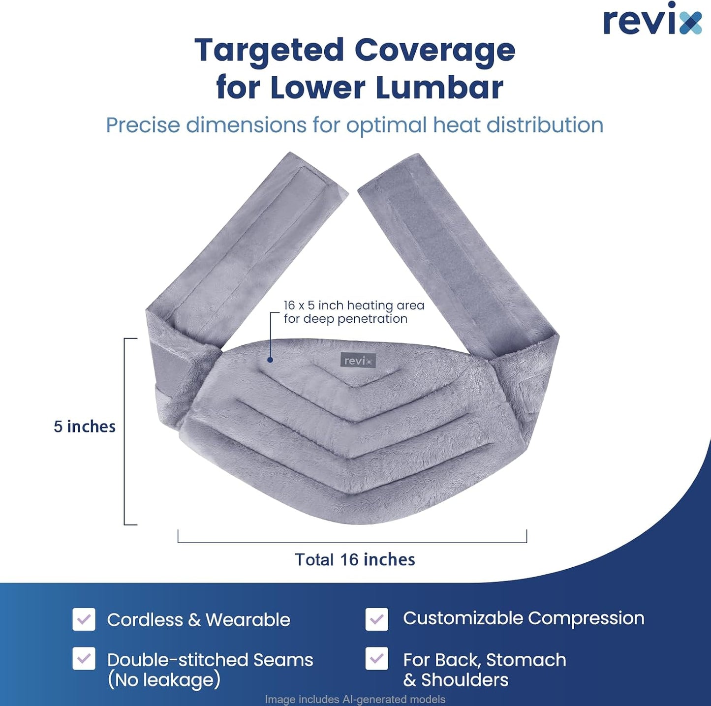 REVIX Microwave Heating Pad for Back, Wearable Moist Heat Waist Wrap, Gray | Wearable Microwave Heating Pad, Waist Wrap With Flaxseed & Clay Beads for Moist Heat Therapy and Hands-Free Use