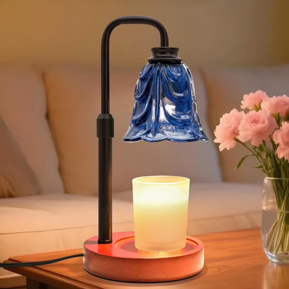 XJZJY Pink Flower Candle Warmer Lamp with Timer, Birthday Gifts for Women