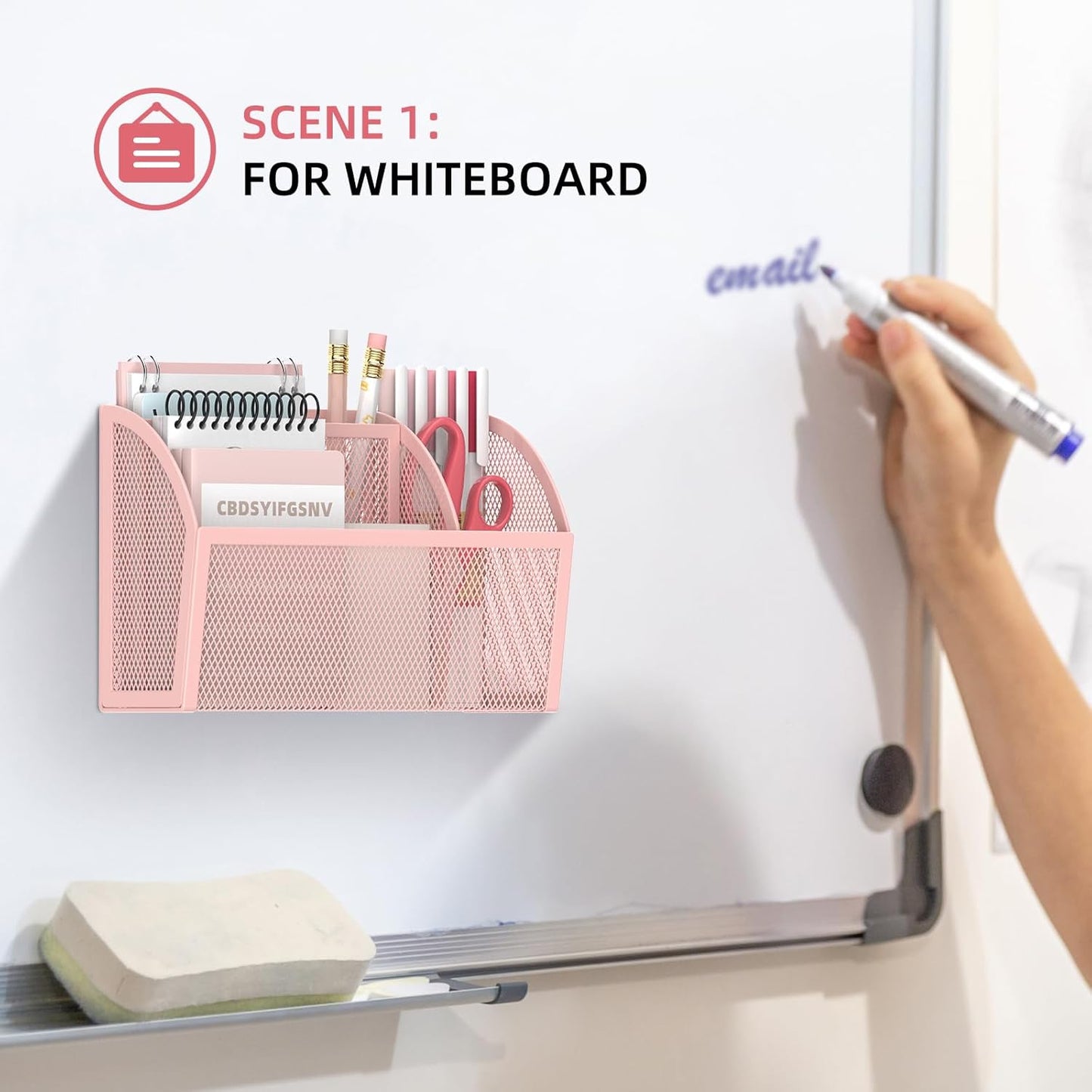 3-Grid Magnetic Pencil Holder, Strong Magnet Locker Organizer, Black | Mesh Magnetic Shelf, Marker Holder Perfect for Whiteboard, Refrigerator and Locker Accessories