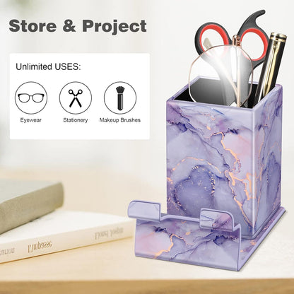 FINTIE Pencil Holder With Phone Stand, Eyeglasses Holder, Desktop Organizer | Nightstand Glasses Holder, Desktop Organizer, For Remote/Pen Storage, Office Supplies Case, Home Decor