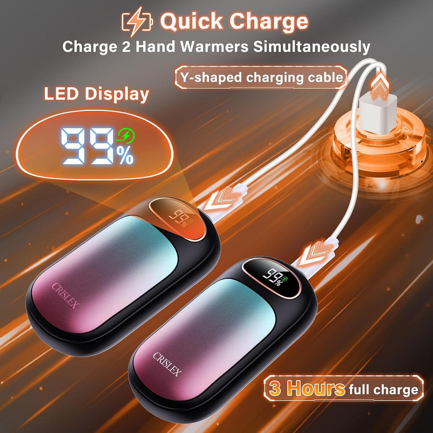 CRISLEX Electric Hand Warmers Rechargeable 2 Pack, 4 Levels Fast Heat, Reusable Hand Warmers with LED Display, Portable Magnetic Pocket Heater, Gifts for Christmas, Men, Women, Raynauds, Hunting, Golf