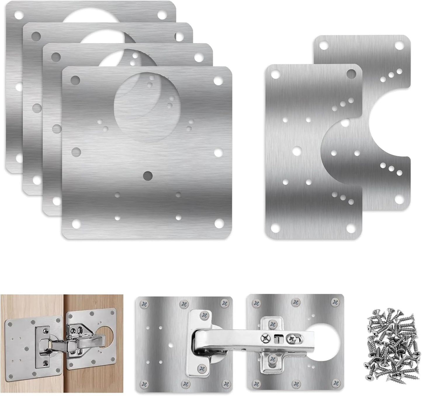 Trinkrittey 6 PCS Hinge Repair Kit Plate for Cabinet Hinges Repair Fixing Plates Stainless Steel Cabinet Hinge Repair Plate with Mounting Screw Hinge Repair Replacement Kit for Cupboard