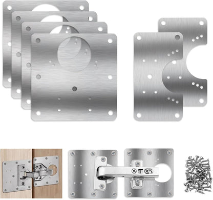 Trinkrittey 6 PCS Hinge Repair Kit Plate for Cabinet Hinges Repair Fixing Plates Stainless Steel Cabinet Hinge Repair Plate with Mounting Screw Hinge Repair Replacement Kit for Cupboard