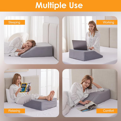 Ruqmuis Leg Elevation Pillow for After Surgery, 10inch Foam Leg Elevating Pillow for Swelling and Blood Circulation, Leg Wedge Pillow for Sleeping, Knee Pillow for Knee Hip Ankle Pain Relief, Velvet