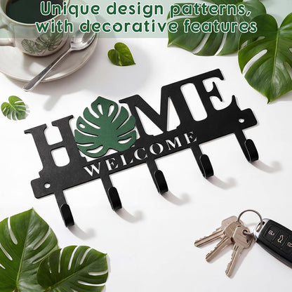 Key Holder Wall Mount Paw Print Metal Key Hooks Organizer Dog Leash Holder with 5 Hooks Rustic Farmhouse Decorative Welcome Home Wall Decor for Entryway Bathroom Dog Lover 9.8 Inch
