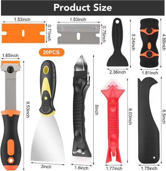 5-In-1 Caulking Tool Kit With Razor Scraper, Silicone Finishing | Caulk Removal And Smoothing, Metal And Plastic Scrapers, For Tile, Glass, Sink, Window And Grout Repair
