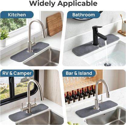 PoYang 4 Pack Faucet Mat for Kitchen Sink Splash Guard, Long 24x5 Inch
