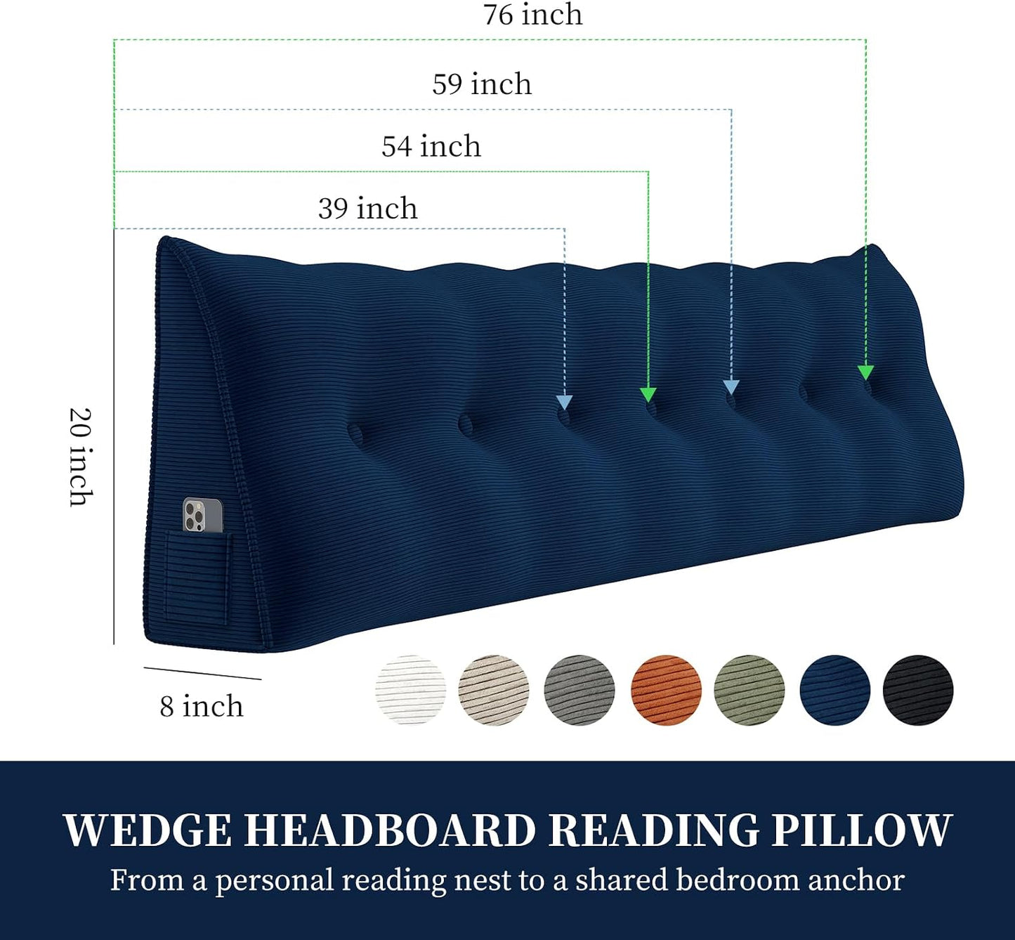 Headboard Wedge Pillows for Sitting Up in Bed Rest Adult，Triangular Upholstered Stuffed Reading Pillow for Sofa Couch Back Cushions Lumbar Body Support Dorm Bedroom（King，Corduroy Gray）