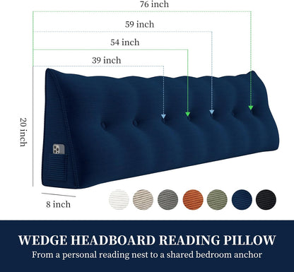 Headboard Wedge Pillows for Sitting Up in Bed Rest Adult，Triangular Upholstered Stuffed Reading Pillow for Sofa Couch Back Cushions Lumbar Body Support Dorm Bedroom（King，Corduroy Gray）