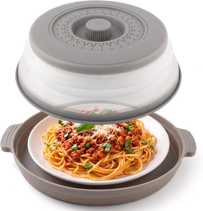 Microwave Cover for Food, 2-in-1 Microwave Splatter Cover with Anti-Scald Base Plate, Collapsible Microwave Food Cover for Reheating & Meal Prep, Magnetic Microwave Splatter Cover Alternative