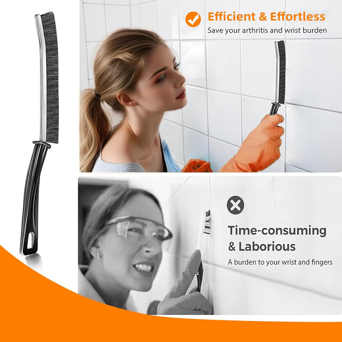3Pcs Hard-bristled Crevice Cleaning Brush, Multifunctional Thin Gap Scrub Brush, Bathroom Cleaner Tools for Household Use, Kitchen, Window, Toilet, Grout, Faucets, Car