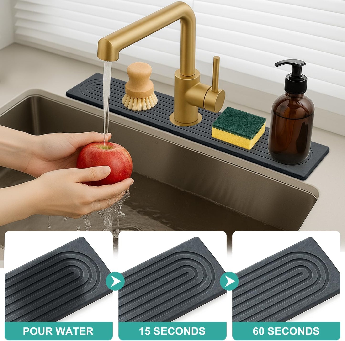 Fast Dry Stone Faucet Mat for Bathroom Sink Kitchen Counter Marble Trays | Small Diatomite Sink Splash Guard White Absorbent Tray Counter Quick Drying Stone Kitchen Diatomaceous Earth Around Faucet