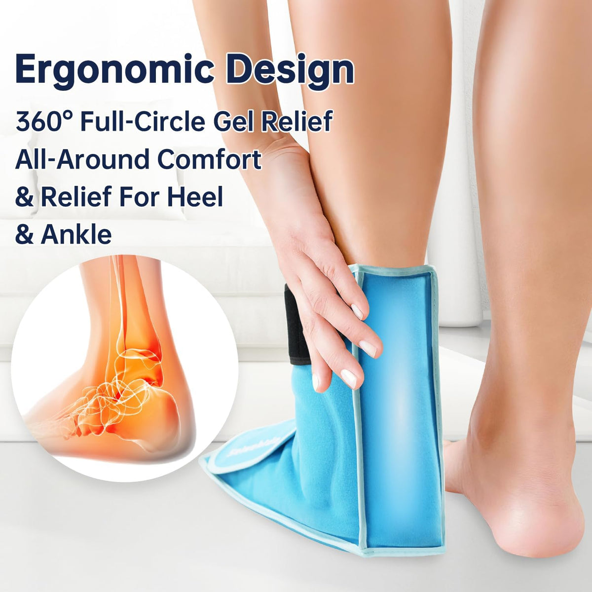 Ankle Ice Pack Wrap for Heel Foot Swelling Pain Relief, Reusable Large Hot Cold Gel Pack for Sprain, Achilles Tendonitis, Arthritis, Plantar Fasciitis, Post-Surgery, Sports Injury (Black,1pcs)